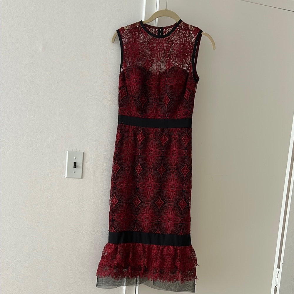 Red Midi Sheath Dress with Sweetheart Neckline